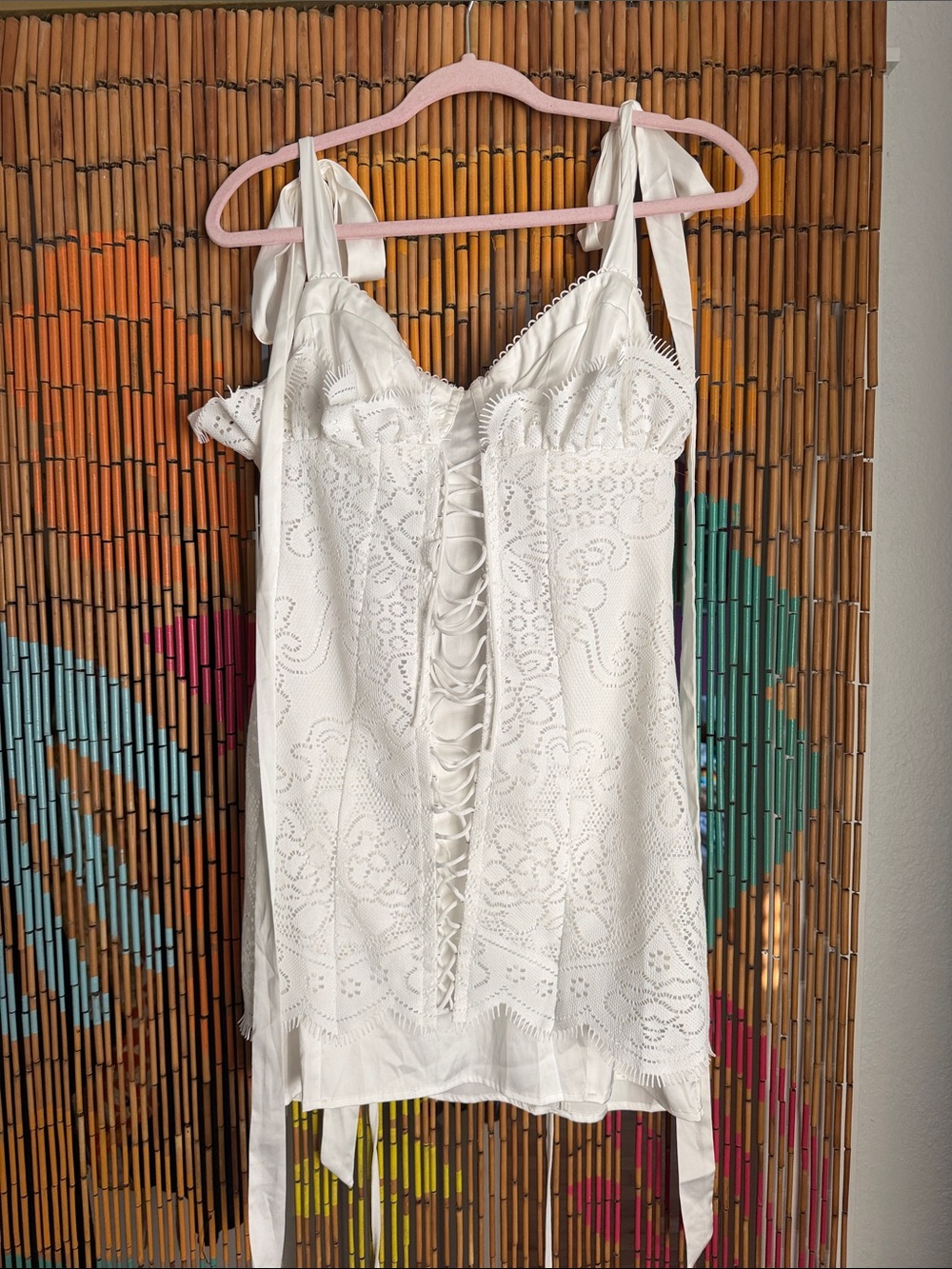 For Love & Lemons White Eyelet Lace-Up Slip